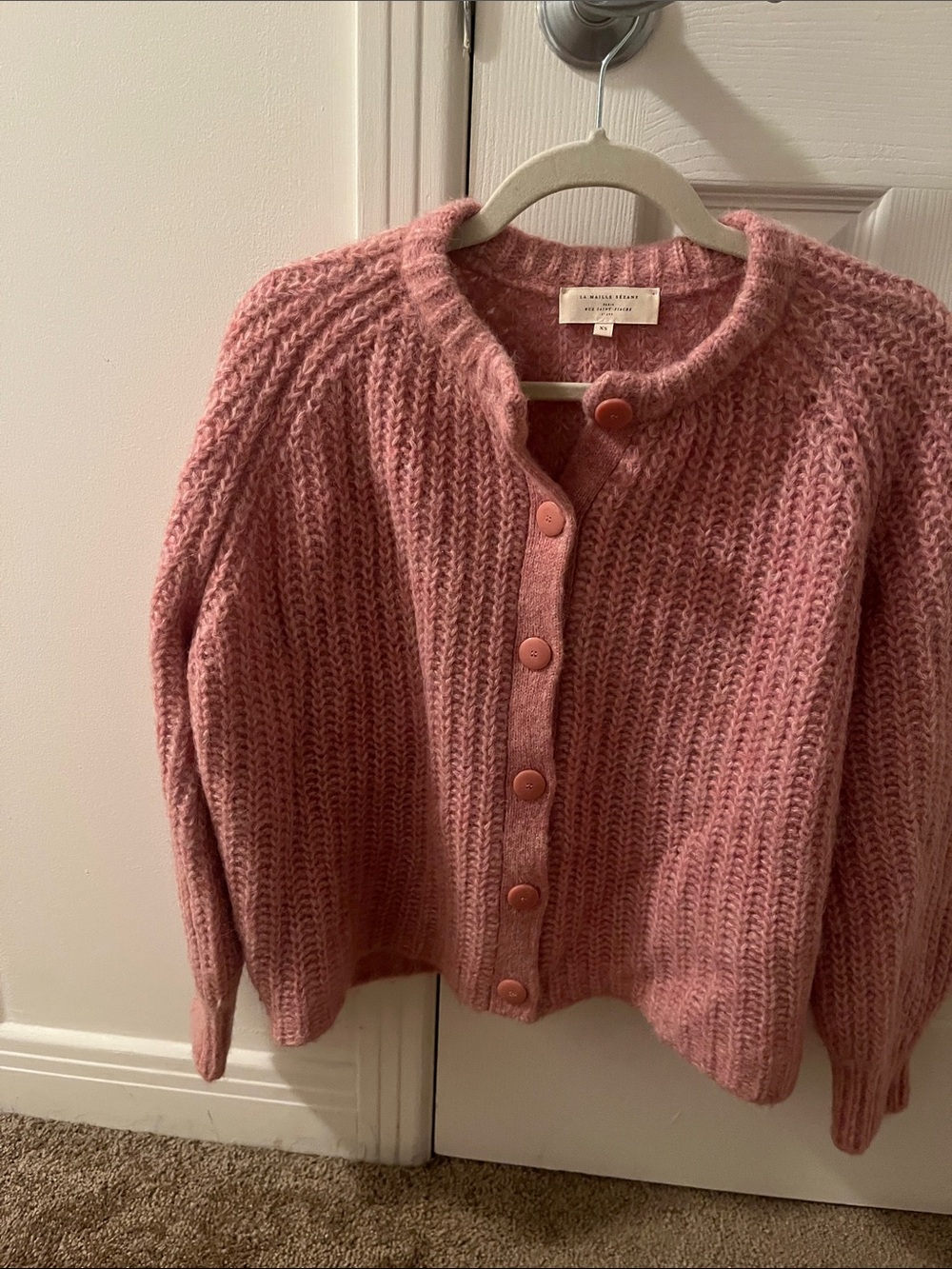 Sezane Rose Pink Chunky Button Cardigan